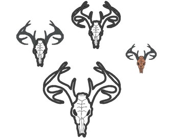 Buck deer head skull - machine embroidery applique and filled designs for hoop 4x4, 5x7, 6x10