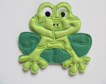 Frog Puzzle ITH in the hoop - game - machine embroidery applique designs -  5x7 INSTANT DOWNLOAD