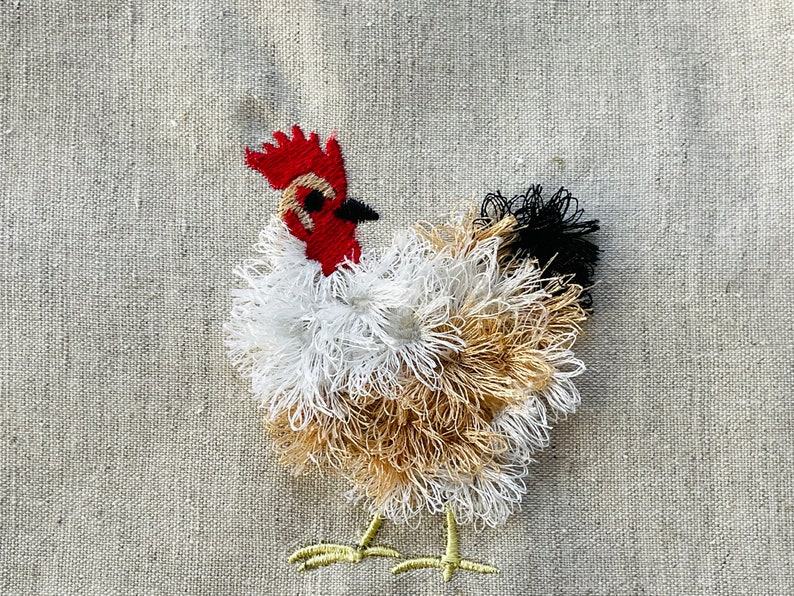 Cute fluffy Chicken fringed fur chenille farm bird small machine embroidery designs  fringe in the hoop ITH project awesome chicken chick design by Artapli embroidery formats PES HUS JEF EXP DST VIP VP3 XXX instant download