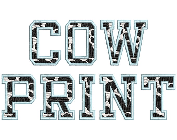 Cow print block Font fill stitch alphabet letters machine embroidery design uppercase and numbers BX include Cow spots monogram name font