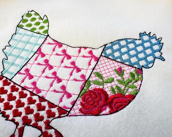 Patchwork Chicken awesome patterned farm bird machine embroidery designs many sizes 4 up to 6 inches light stitch Chicken silhouette