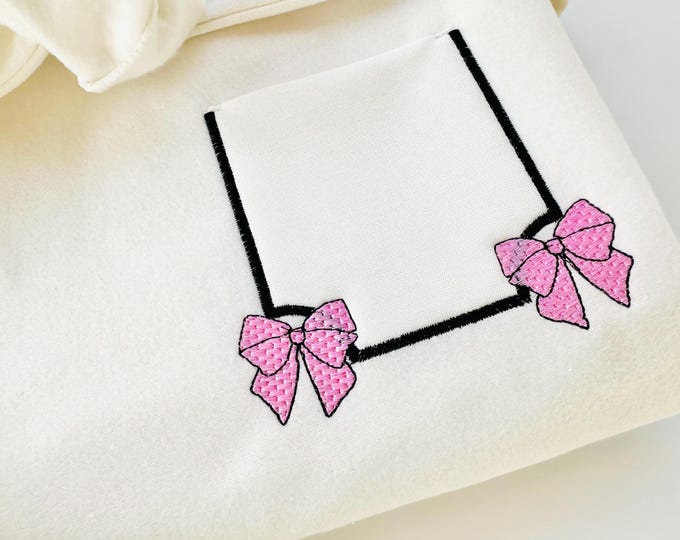 Cute Pocket with mini Bow kids girls outfit Pocket in the hoop machine embroidery designs easy ITH project awesome genuine Pocket simply