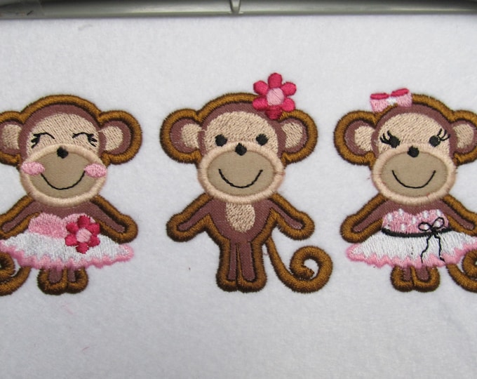 Mini Monkey Girly - 3 styles - machine embroidery applique designs - multiple sizes, for hoop 4x4