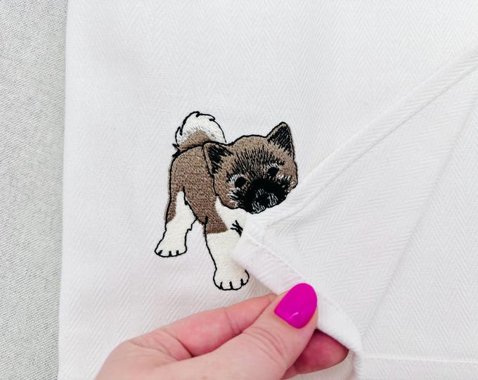 Lovely playing American Akita Puppy Dog Mama kitchen dish towel pet animal machine embroidery designs ITH project simply in the hoop project