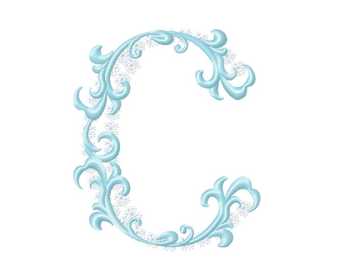 Frozen snow Christmas Individual letter C garden flag monogram snowflakes Font machine embroidery design 3, 4, 5, 6, 7, 8 in