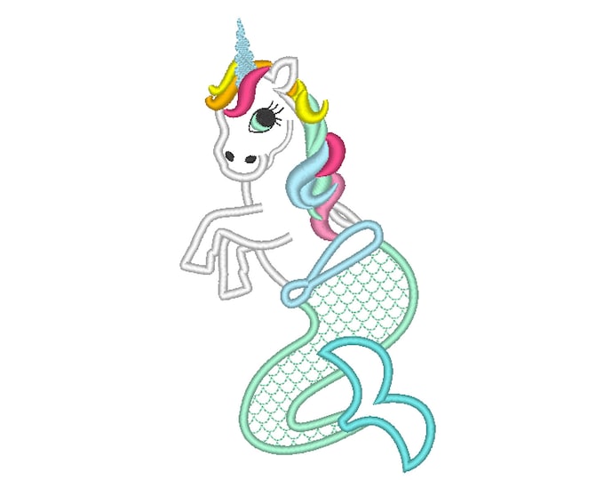 Rainbow Unicorn Mermaid Mermicorn Cute T-Shirt onsie applique machine embroidery designs for hoop 4x4, 5x7, 6x10 baby girl magic seahorse