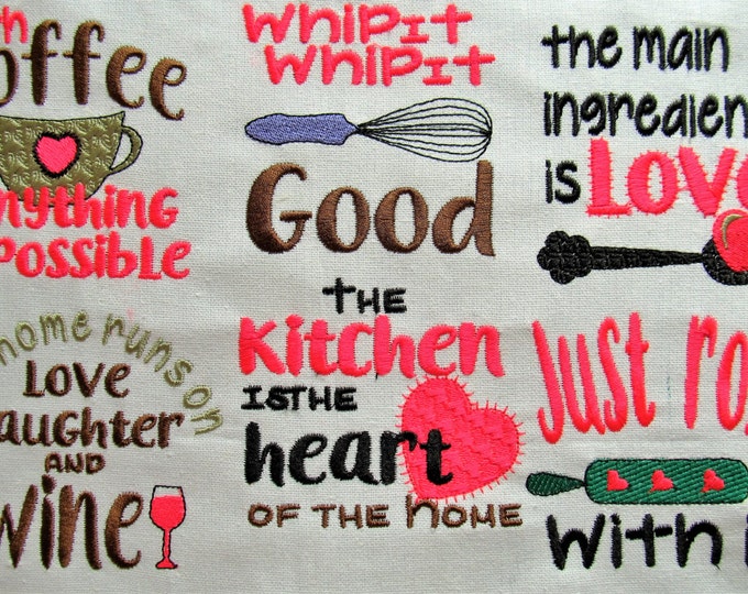 Cooking quotes - machine embroidery designs - 4x4   INSTANT DOWNLOAD Ingredient, kitchen, coffee, whip it, wine, roll