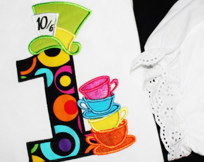 Mad Hatter Tea Party, Hat and 4 types of stack of topsy turvey tea cups INSTANT DOWNLOAD - machine embroidery applique designs - 4x4 and 5x7