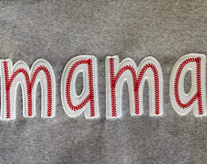 Baseball stitch Applique FONT Sports alphabet monogram softball kids team sport letters machine embroidery designs sizes 2.8 up to 5.3in, BX