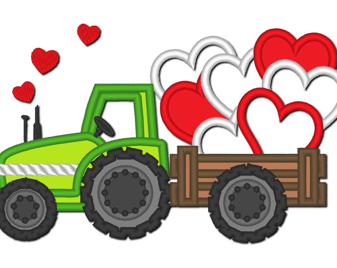 Valentine day tractor love hearts   - machine embroidery designs - multiple sizes, for hoops 4x4, 5x7 and 6x10