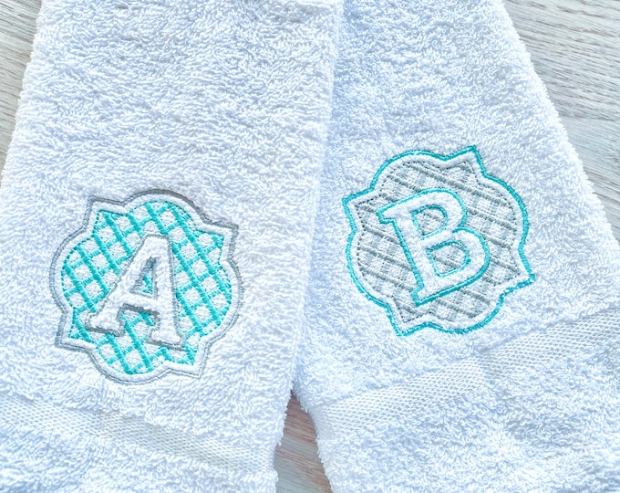 Gingham checkered Beautiful Monogram embossed initial letters A-Z machine embroidery designs for hoop 4x4 & 5x7 wedding personalized gift