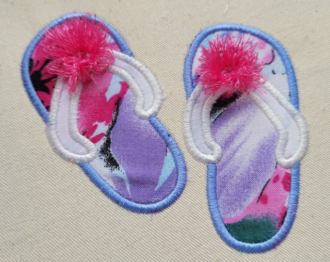 Flip flops fringed pompom Applique machine embroidery designs in sizes 2.5, 3, 3.5, 4, 4.5 inches awesome fringe fur summer beach slippers