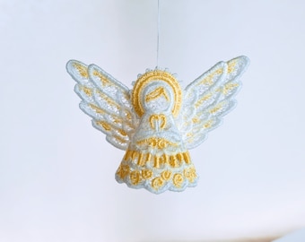 Precious Christmas Angel Easy 3D three-dimensional FSL free standing lace machine embroidery design in the hoop ITH embroidery hoop 4x4 5x7
