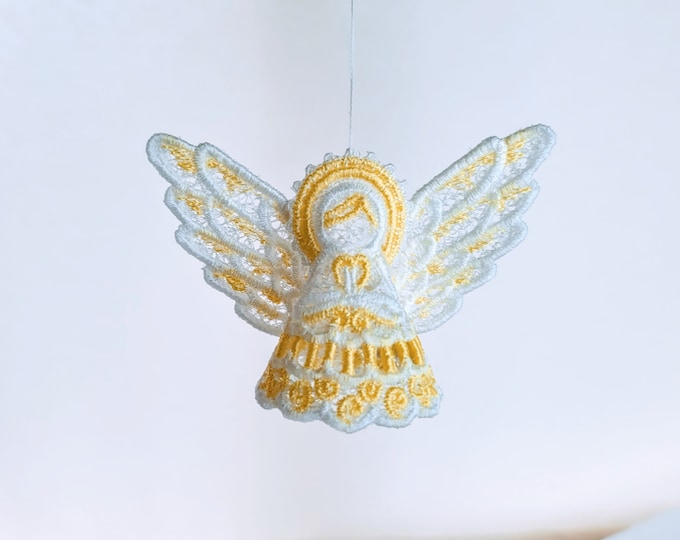 Precious Christmas Angel Easy 3D three-dimensional FSL free standing lace machine embroidery design in the hoop ITH embroidery hoop 4x4 5x7