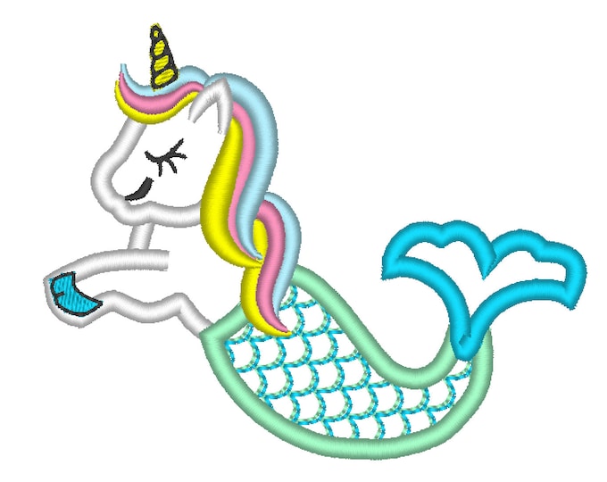 Unicorn Mermaid Mermicorn Cute T-Shirt applique embroidery design 4x4 5x7 unicorn embroidery unicorn