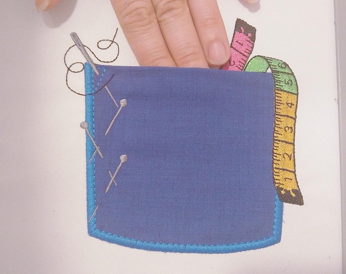 Real seamstress pocket - machine embroidery applique design In-the-Hoop project -  INSTANT DOWNLOAD 4x4 5x7 dressmaker, seamstress, modiste