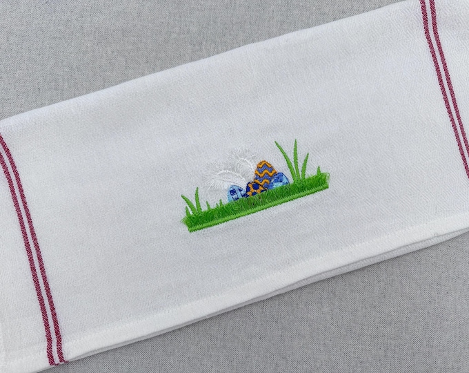 Peeking Easter Bunny hiding Eggs fringed garden kitchen dish towel kids outfit machine embroidery designs fuzzy chenille sizes 4 up to 7 in