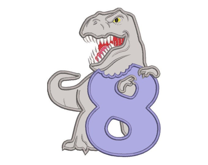 T-rex dinosaur Birthday number EIGHT 8 kids boy Birthday outfit machine embroidery designs assorted sizes for hoop 5x7 6x10 INSTANT DOWNLOAD