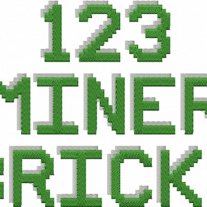 Miner Bricks pixel Shadow Font fill stitch machine embroidery design, monogram, pixel font alphabet, brick letters assorted sizes, BX incl