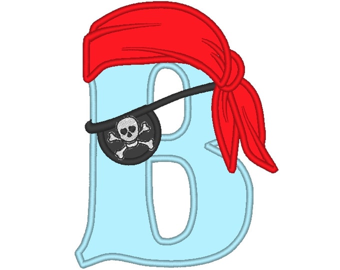 Pirate alphabet embroidery, letter B - machine embroidery pirate applique designs 5x7 INSTANT DOWNLOAD