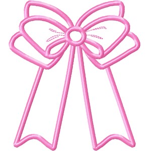 May include: A pink satin bow with a centre loop. The bow is a simple design with no embellishments.