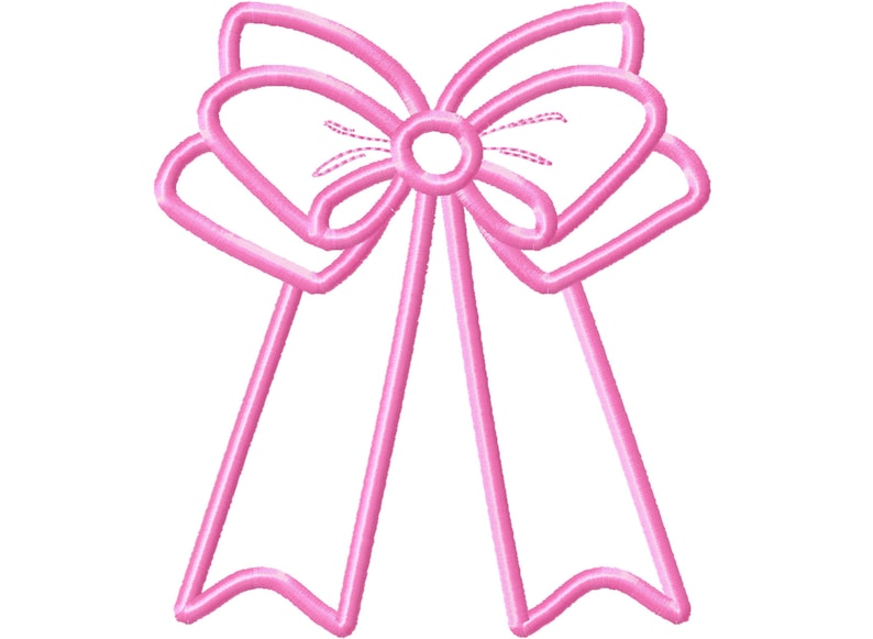 May include: A pink satin bow with a centre loop. The bow is a simple design with no embellishments.