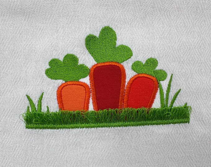 Carrot Applique in fringed Grass Garden vegetable kitchen dish towel napkin fuzzy chenille machine embroidery designs sizes 4 up to 7 inch