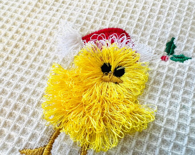 Christmas Chick fringed fur chenille fluffy Chick with Santa Hat farm bird mini machine embroidery designs fringe chicken kids baby 3, 3.5in