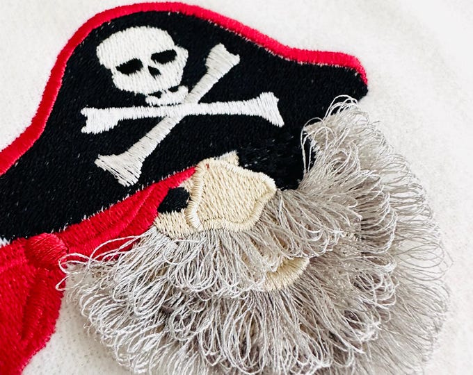 Fringed fluffy beard Pirate face crossed bones hat machine embroidery designs little boys baby fur chenille design sizes 2.5 up to 4 inch