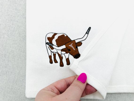 Adorable Playing Texas Longhorn Cow kitchen dish towel Farm animal Thief kids machine embroidery designs ITH project simply in the hoop