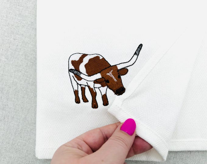 Adorable Playing Texas Longhorn Cow kitchen dish towel Farm animal Thief kids machine embroidery designs ITH project simply in the hoop