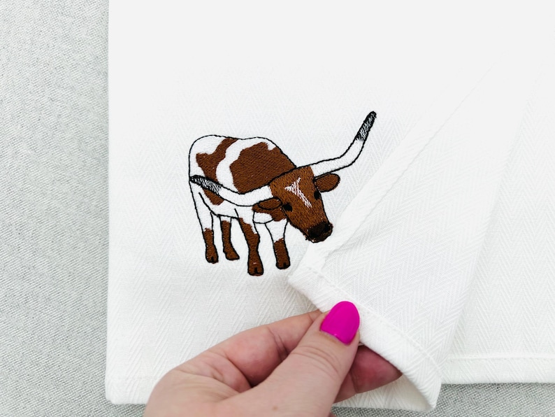 Adorable Playing Texas Longhorn Cow kitchen dish towel Farm animal Thief kids machine embroidery designs ITH project simply in the hoop by Artapli embroidery format PES HUS JEF EXP DST VIP VP3 XXX instant download
