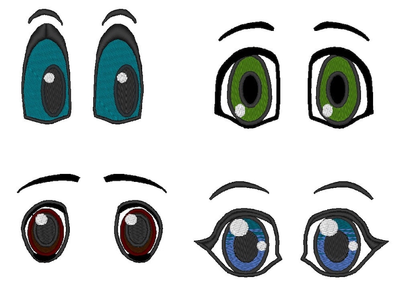 Pretty eyes big set machine embroidery designs, and single files download 1 1/5, 2, 3, 4 and 5 inches image 2