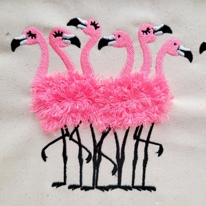 6 Fringed fluffy chenille Flamingos, flock of 6 flamingos machine embroidery designs flamingo for hoop 5x7, 6x10 fringe fur flamingo image 2