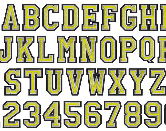 2 outlines 3 colors fill stitch Athletic Varsity Collegiate block type Font machine embroidery designs sport alphabet letters & numbers
