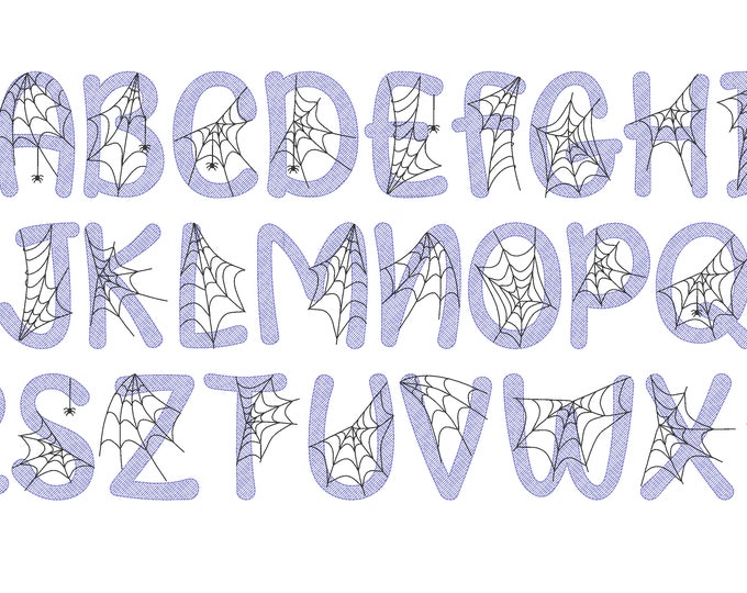 Spiderweb Font embroidery spider's web alphabet Halloween cobweb spooky scary letters with spider web machine embroidery design Boo font BX