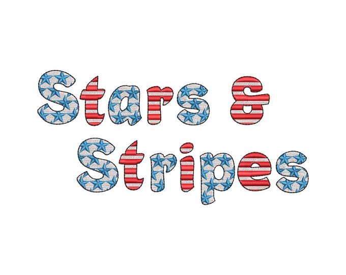 Stars and Stripes Patriotic Font SET of 2 alphabet fill stitch Monogram letters machine embroidery designs assorted sizes 4th of July