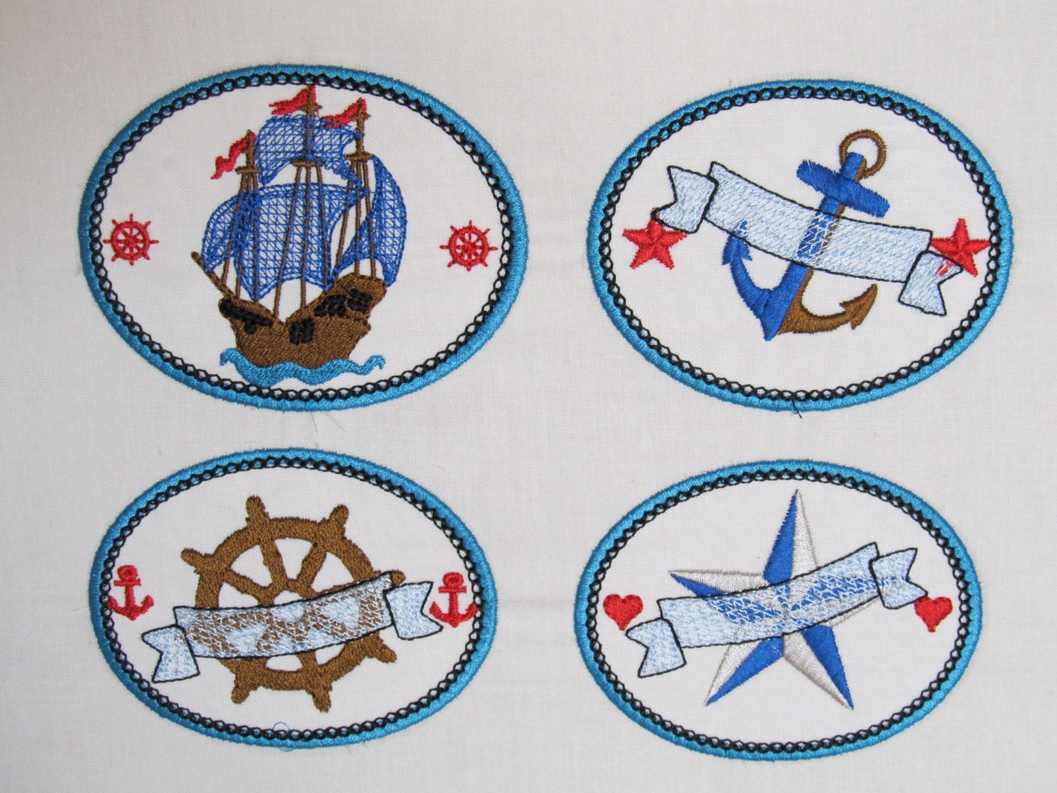 Nautical patches  appliques  set of 4 seaside boat ship wheel anchor Nautical patches  appliques  set of 4 seaside boat ship wheel anchor