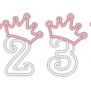 Cute Princess Birthday Crown Numbers INSTANT DOWNLOAD machine embroidery applique design 4, 5 and 6 inches image 1