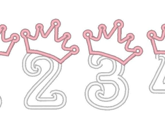 Cute Princess Prince Crown Birthday Numbers set 1-9 kids baby party outfit monogram applique machine embroidery designs 4, 5, 6 inches