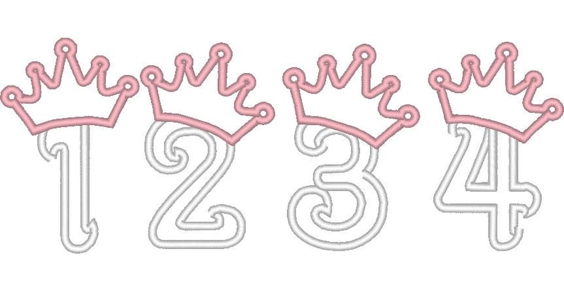 Cute Princess Birthday Crown Numbers INSTANT DOWNLOAD machine embroidery applique design 4, 5 and 6 inches image 1