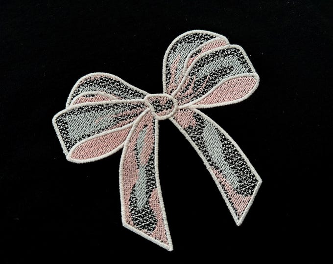 Awesome lace effect Bow Heirloom wide Bow with shadows fill stitch and lace stitch machine embroidery designs assorted sizes 4, 5, 6 inch