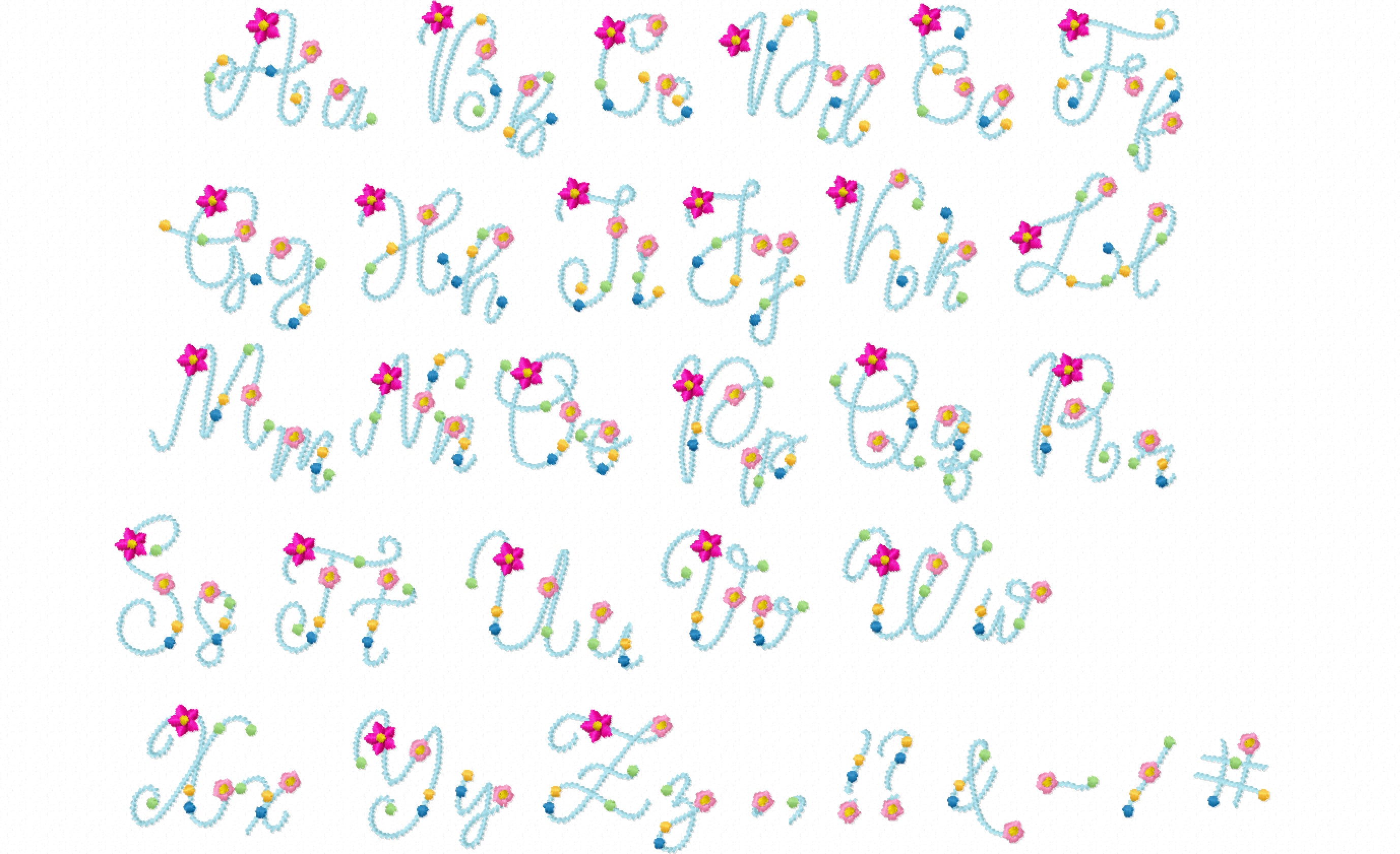 Floral Pearl Font Gigi Handwriting Type Alphabet Line Outline Stitch