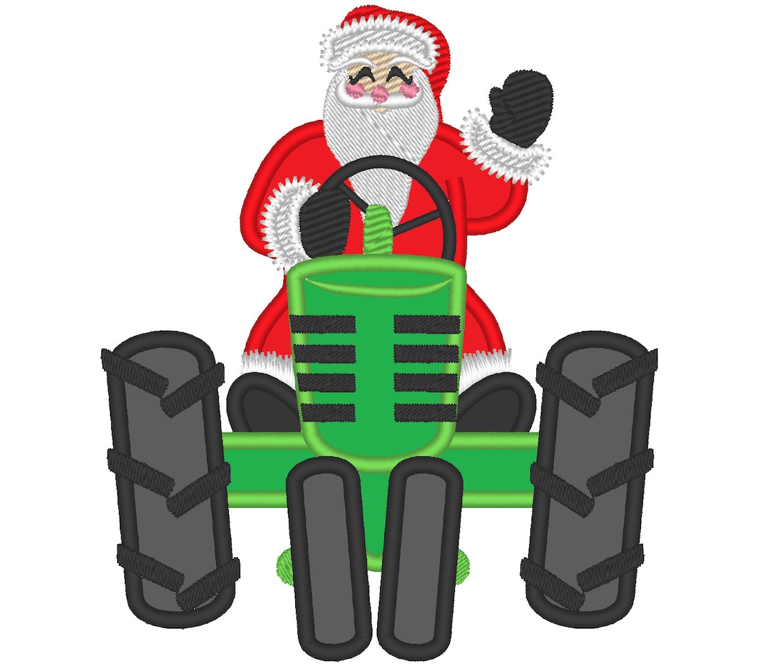Santa Riding Tractor Santa on Christmas Tractor Applique Design Front View Machine ...