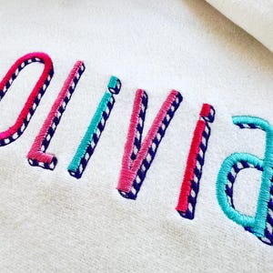 Shadow FONT satin stitches stripes machine embroidery designs sizes 1.2 to 4 inches shadowed monogram alphabet kids colorful embroidery font