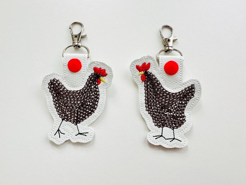 Chain Stitch Cute Chicken 2 Types Key Fob Snap Tab and Eyelet ITH in ...