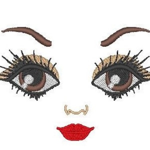 Brown eyes dool face, one type only machine embroidery designs, complete faces and single elements INSTANT DOWNLOAD