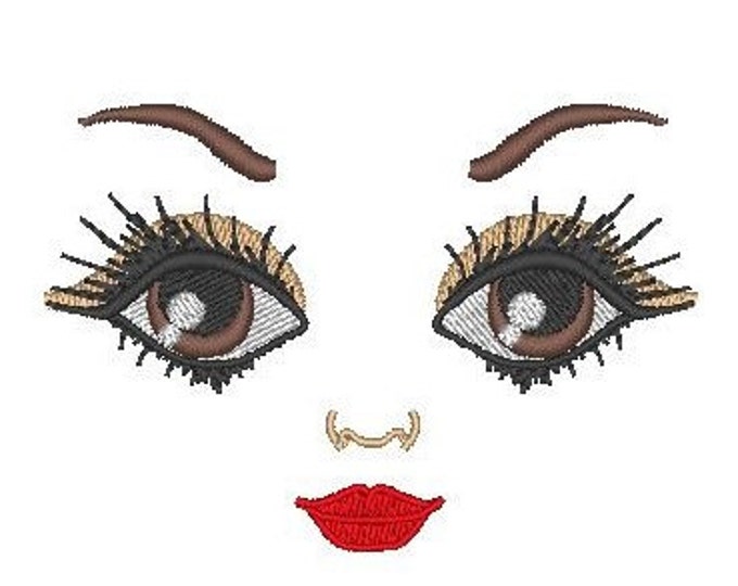 Brown eyes dool face, one type only machine embroidery designs, complete faces and single elements INSTANT DOWNLOAD