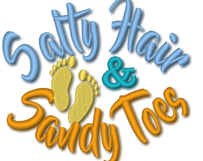 Salty hair and Sandy toes machine embroidery designs assorted sizes 4x4 and 5x7 - hat design summer beach sea  embroidery