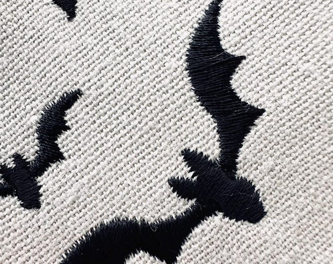 Many mini Bats in a row Halloween Bat satin stitch machine embroidery designs in multiple tiny wee sizes from 4 to 6 inch spooky Flying Bat